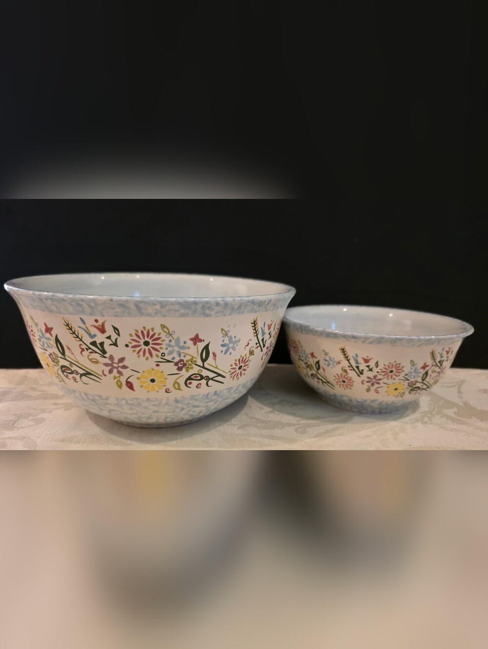TempTations by Tara Set of 2 Nesting Serving/Mixing Bowls Spring Bouquet Pattern
